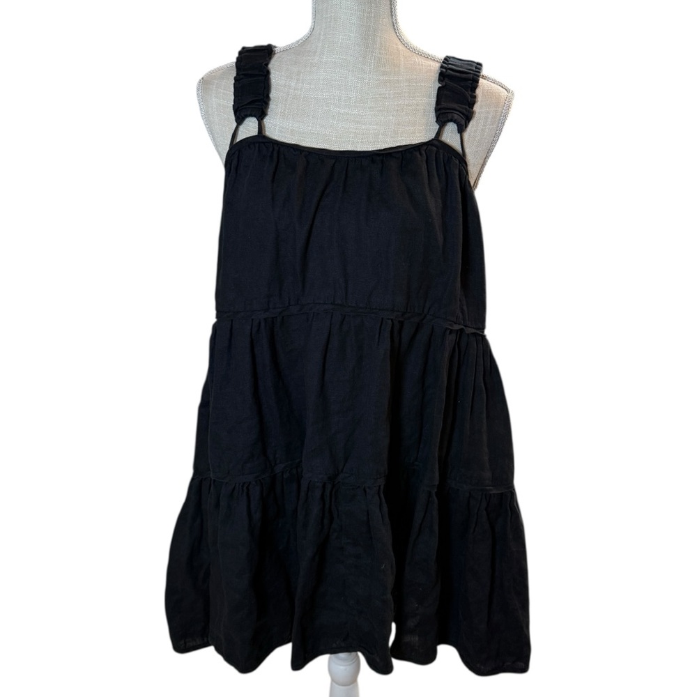 Anthropologie SANCIA Azealia Linen Babydoll Smock Mini Dress In black‎ Sz Medium - Picture 5 of 13